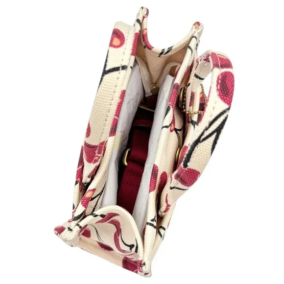 NEW COACH Mini Cargo Cherry Print Canvas Tote Bag 20 in Chalk/Multi - Picture 8 of 14